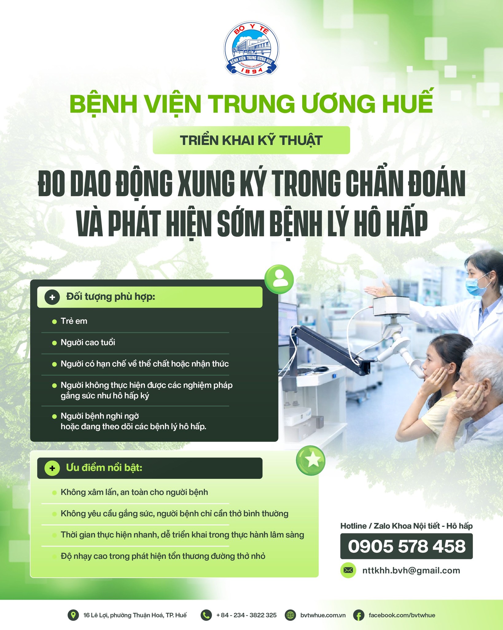 BVTW Huế triển khai kỹ thuật đo dao động xung ký trong chẩn đoán và phát hiện sớm bệnh lý hô hấp