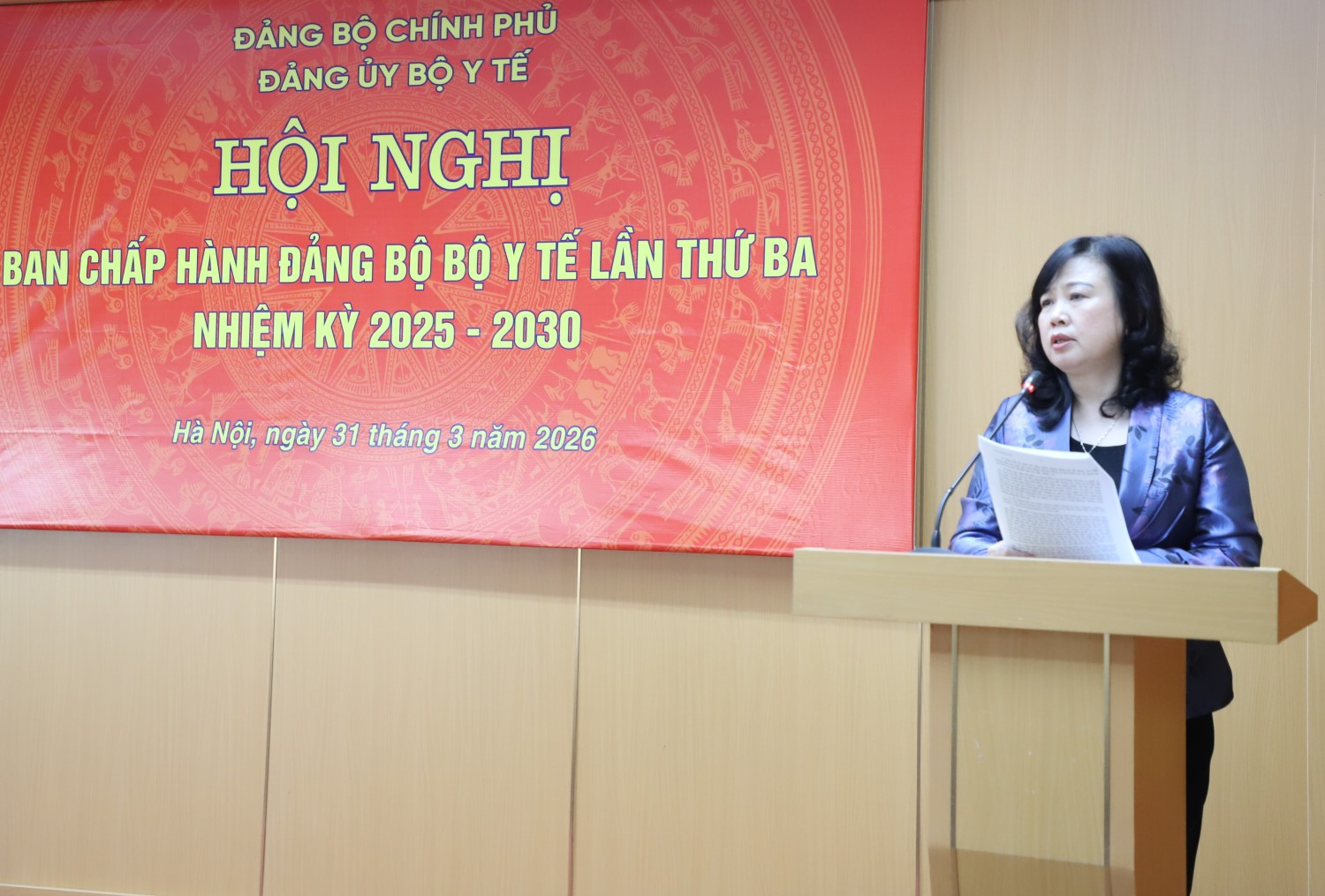 Ủy viên Ban Chấp hành Trung ương Đảng, Bộ trưởng Bộ Y tế, Bí thư Đảng ủy Bộ Y tế Đào Hồng Lan chủ trì Hội nghị lần thứ ba Ban Chấp hành Đảng bộ Bộ Y tế, nhiệm kỳ 2025-2030
